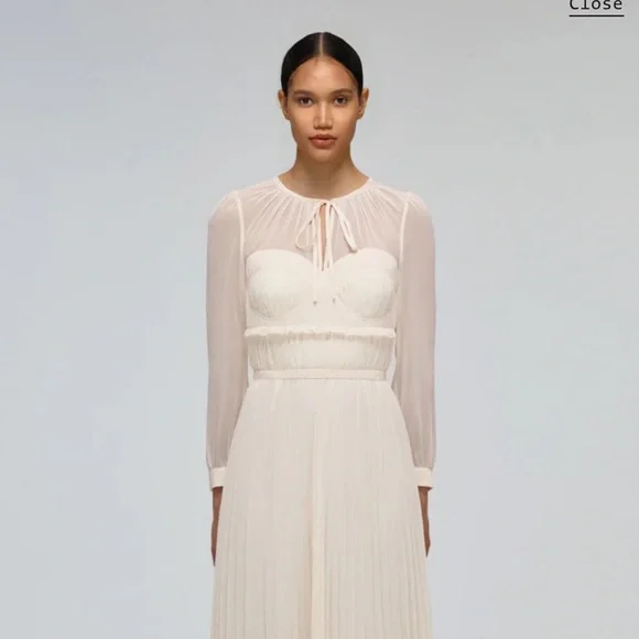 Self-Portrait | Dresses | Self Portrait Ivory Chiffon Pleated Maxi Dress |  Poshmark